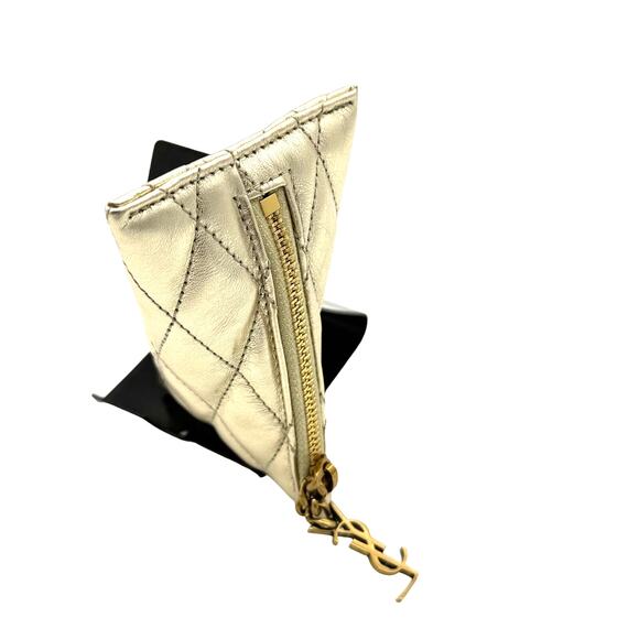 Saint Laurent Berlingo YSL Quilted Metallic Bag Charm*Brand-New w/Dustbag! Gold - Picture 2 of 11